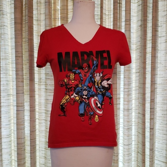 Marvel Tops - MARVEL Red V Neck Character T Shirt
